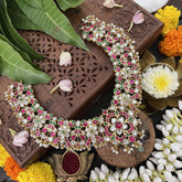 Vriksham Unique Floral Design Kudan Jadau Neckpiece-Red Green-Pearl-J3315